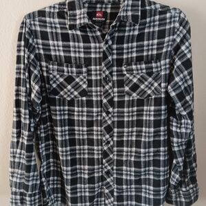 3/10 Quicksilver Plaid Flannel Shirt S Black White Gray